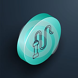 Isometric line Braided leather whip icon isolated on black background. Turquoise circle button. Vector