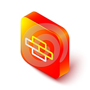 Isometric line Bricks icon isolated on white background. Orange square button. Vector Illustration