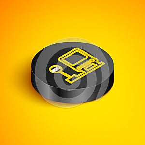 Isometric line Bus stop icon isolated on yellow background. Transportation concept. Bus tour transport sign. Tourism or