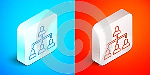 Isometric line Business hierarchy organogram chart infographics icon isolated on blue and red background. Corporate
