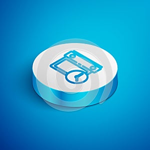 Isometric line Calendar and clock icon isolated on blue background. Schedule, appointment, organizer, timesheet, time