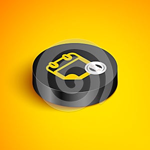 Isometric line Calendar and clock icon isolated on yellow background. Schedule, appointment, organizer, timesheet, time