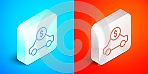 Isometric line Car rental icon isolated on blue and red background. Rent a car sign. Key with car. Concept for