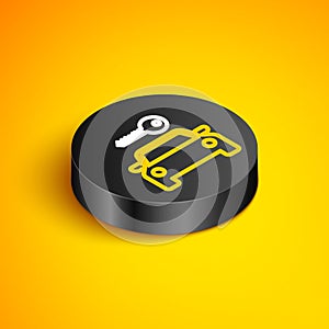 Isometric line Car rental icon isolated on yellow background. Rent a car sign. Key with car. Concept for automobile