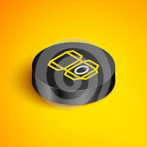 Isometric line Carton cardboard box icon isolated on yellow background. Box, package, parcel sign. Delivery and