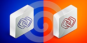Isometric line Chain link icon isolated on blue and orange background. Link single. Hyperlink chain symbol. Silver