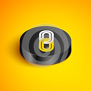 Isometric line Chain link icon isolated on yellow background. Link single. Black circle button. Vector