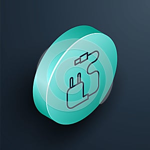 Isometric line Charger icon isolated on black background. Turquoise circle button. Vector Illustration