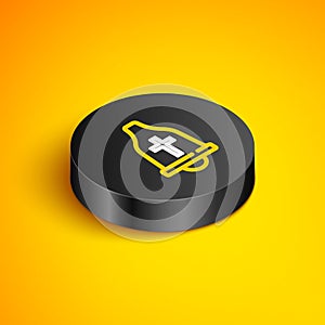 Isometric line Church bell icon isolated on yellow background. Alarm symbol, service bell, handbell sign, notification