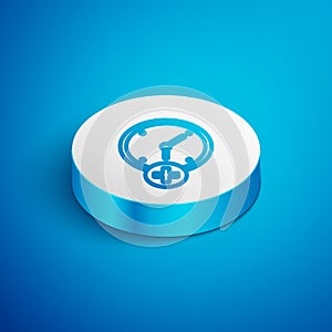 Isometric line Clock delete icon isolated on blue background. Time symbol. White circle button. Vector