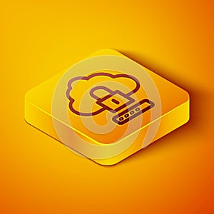 Isometric line Cloud computing lock icon isolated on orange background. Security, safety, protection concept. Protection