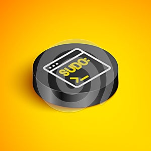 Isometric line Code terminal icon isolated on yellow background. Browser window with command line. Command panel