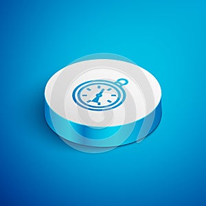 Isometric line Compass icon isolated on blue background. Windrose navigation symbol. Wind rose sign. White circle button