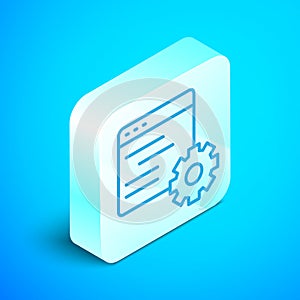 Isometric line Computer api interface icon isolated on blue background. Application programming interface API technology