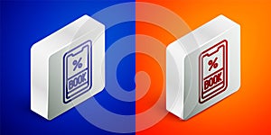 Isometric line Cruise ticket for traveling by ship icon isolated on blue and orange background. Travel by Cruise liner