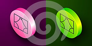 Isometric line Curtain icon isolated on purple and green background. For theater or opera scene backdrop, concert grand