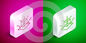 Isometric line 3d modeling icon isolated on pink and green background. Augmented reality or virtual reality. Silver
