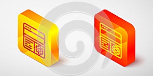Isometric line Debugging icon isolated on grey background. Debugging tool. Magnifying glass on bug programming. Testing