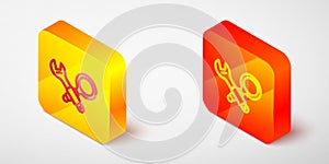 Isometric line Debugging icon isolated on grey background. Debugging tool. Magnifying glass on bug programming. Testing
