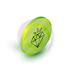 Isometric line Diamond icon isolated on white background. Jewelry symbol. Gem stone. Green circle button. Vector