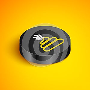 Isometric line Download arrow with folder icon isolated on yellow background. Black circle button. Vector