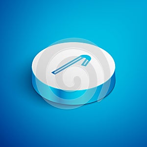 Isometric line Drinking plastic straw icon isolated on blue background. White circle button. Vector Illustration
