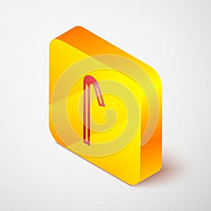 Isometric line Drinking plastic straw icon isolated on grey background. Yellow square button. Vector Illustration