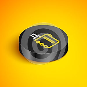 Isometric line Electronic cigarette icon isolated on yellow background. Vape smoking tool. Vaporizer Device. Black