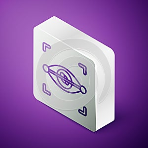Isometric line Eye scan icon isolated on purple background. Scanning eye. Security check symbol. Cyber eye sign. Silver