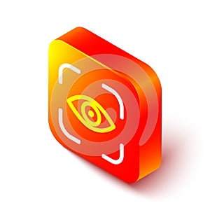 Isometric line Eye scan icon isolated on white background. Scanning eye. Security check symbol. Cyber eye sign. Orange