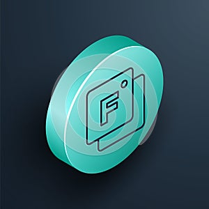 Isometric line Fahrenheit icon isolated on black background. Turquoise circle button. Vector