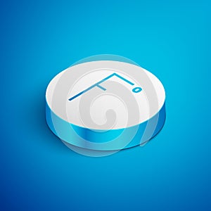 Isometric line Fahrenheit icon isolated on blue background. White circle button. Vector