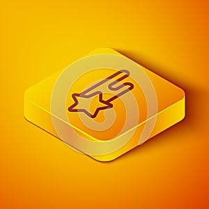 Isometric line Falling star icon isolated on orange background. Shooting star with star trail. Meteoroid, meteorite