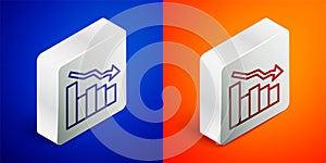 Isometric line Financial growth decrease icon isolated on blue and orange background. Increasing revenue. Silver square