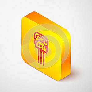 Isometric line Flamenco woman accessories icon isolated on grey background. Peineta. Spanish comb. Yellow square button