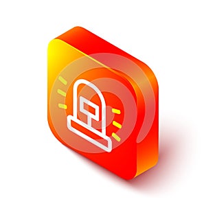 Isometric line Flasher siren icon isolated on white background. Emergency flashing siren. Orange square button. Vector