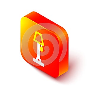 Isometric line Floor lamp icon isolated on white background. Orange square button. Vector Illustration