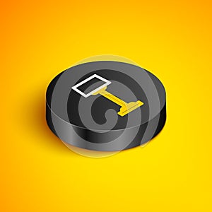 Isometric line Floor lamp icon isolated on yellow background. Black circle button. Vector