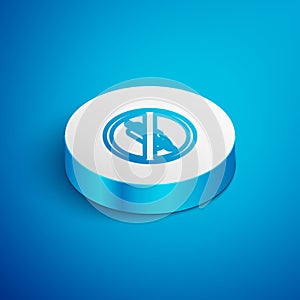 Isometric line Food no diet icon isolated on blue background. Healing hunger. White circle button. Vector