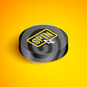 Isometric line Fortune lottery win composition with lucky winner holding prize ticket icon isolated on yellow background