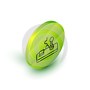 Isometric line Gamepad icon isolated on white background. Game controller. Green circle button. Vector