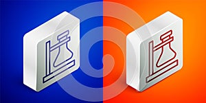 Isometric line Glass test tube flask on stand icon isolated on blue and orange background. Laboratory equipment. Silver