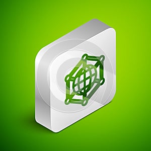 Isometric line Global technology or social network icon isolated on green background. Silver square button. Vector