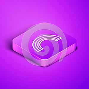 Isometric line Hand holding money icon isolated on purple background. Dollar or USD symbol. Cash Banking currency sign