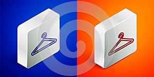 Isometric line Hanger wardrobe icon isolated on blue and orange background. Cloakroom icon. Clothes service symbol