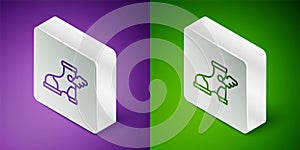 Isometric line Hermes sandal icon isolated on purple and green background. Ancient greek god Hermes. Running shoe with