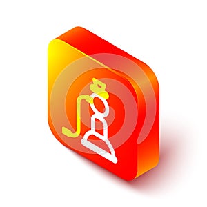 Isometric line Hookah icon isolated on white background. Orange square button. Vector Illustration