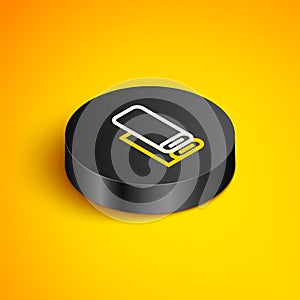 Isometric line Indian textile fabric icon isolated on yellow background. Roll, mat, rug, cloth, carpet or paper roll