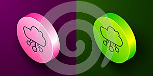 Isometric line Internet of things icon isolated on purple and green background. Cloud computing design concept. Digital
