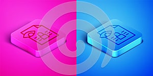 Isometric line Journalistic investigation icon isolated on pink and blue background. Financial crime, tax evasion, money